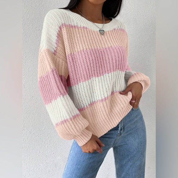 Striped Knit Round Neck Sweater